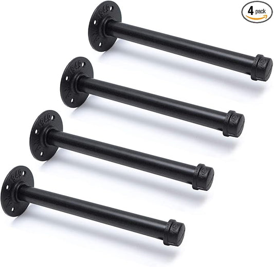 3/4" Industrial Black Iron Pipe Shelf Brackets, Rustic Wall Mounted DIY Shelving Brackets Hanging Custom Pipe Brackets for Floating Shelves (4, 8")
