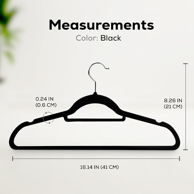 Utopia Home Velvet Hangers 20 Pack – Premium Hangers with Tie Bar - Black | Non-Slip Slim Clothes & Coat Hangers with Tie Bar, Space-Saving Heavy Duty Design, 360° Swivel Hook