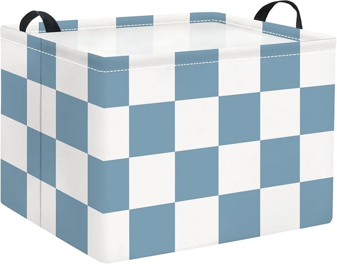 Rectangular Baby Kids Storage Basket for Home Kitchen Girls Cute Toy Storage Bin Organizer Shelf Book Room Decor(Blue Checkered)