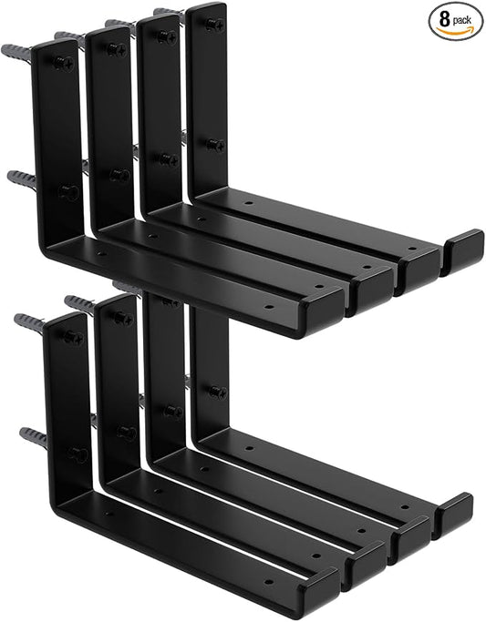 8-Pack - 9.25" L x 6" H x 1.5" W Shelf Bracket, 1/5” Thick Iron Metal Wall Rustic Industrial J Lip Floating Shelf Bracket