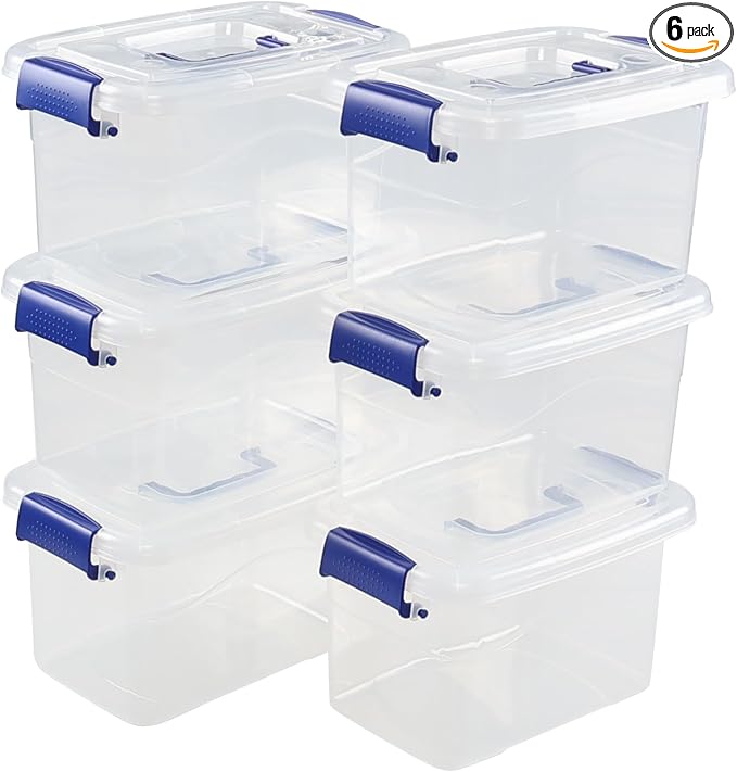 Wekioger 6 Packs 5 Quart Plastic Lidded Storage Bin, Clear Latching Storage Container Box