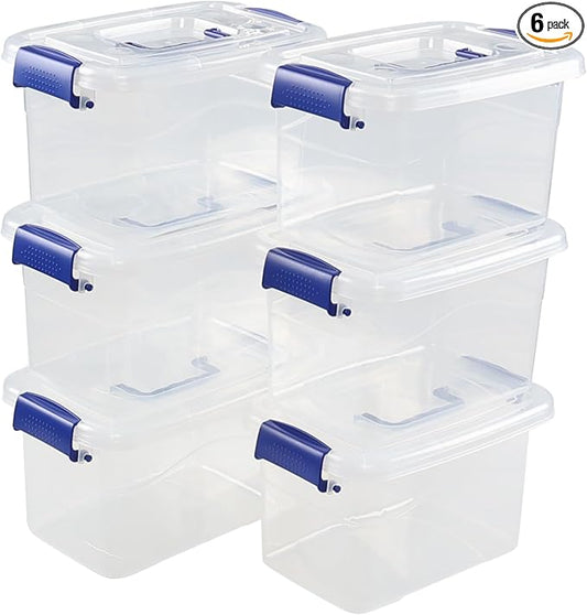 Wekioger 6 Packs 5 Quart Plastic Lidded Storage Bin, Clear Latching Storage Container Box