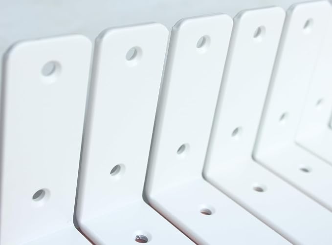 8 Pack - L 6" x H 4" x W1.5, 5mm Thick White L Shelf Bracket, Iron Shelf Brackets, Metal Shelf Bracket, Industrial Shelf Bracket, Floating Shelf Bracket, Shelf Supports with Screws