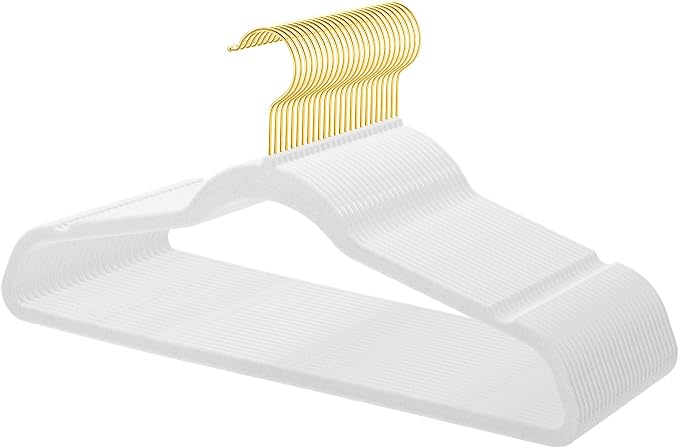 TIMMY 36-Pack Velvet Hangers with Gold Hooks - Space-Saving Non-Slip Heavy-Duty Clothes Hangers for Coats, Suits, Dresses, and Sweaters - Slim Design(White+Gold) (White+Gold, 17inch-36pack)