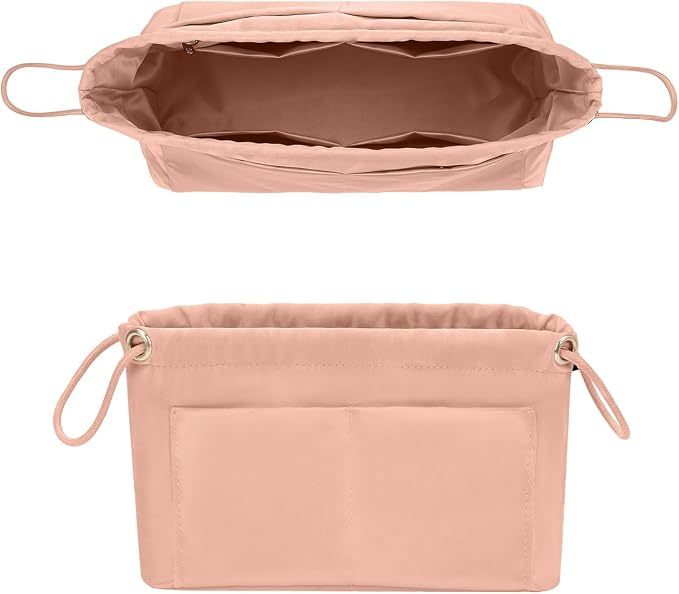 GIVLEFLY Purse Organizer Insert for Tote Bag, Satin Fabric Handbag Organizer with Multiple Pockets, Drawstring Bag Organizer Insert, Lightweight Bag Insert