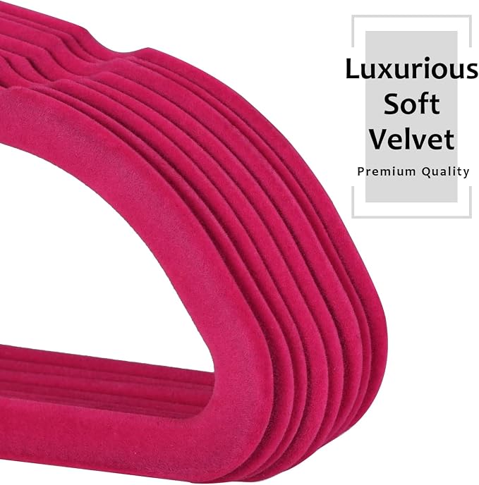 VECELO Premium Velvet Clothes Hangers Suit Heavy Duty (50 Pack)-Non Slip & Space-Saving with 6 Finger Clips & Tie Rack Excellent for Men and Women,Rose Red