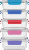 ECOBERI Glass Meal Prep Containers, 5 Piece 4.5 Cup Set, Borosilicate Glass Food Storage with Leak-Resistant Lids, Oven, Microwave, Freezer and Dishwasher Safe