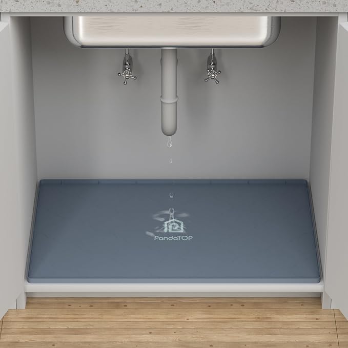 Under Sink Mat, 25" x 22" Silicone Kitchen Cabinet Tray, Waterproof & Flexible Under Sink Liner for Kitchen Bathroom and Laundry Room