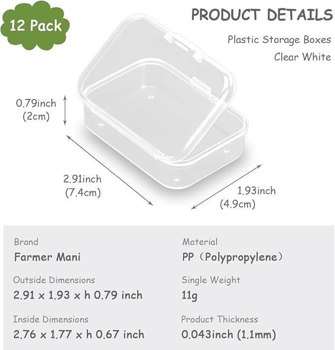 12Pack Rectangle Plastic Clear Storage Containers Box, 2.91x1.93x0.79 Inchs,Small Plastic Containers for Small Items, Jewelry, Earrings, Necklace, Rings, Cosmetics, Threads, Beads, Crafts etc.