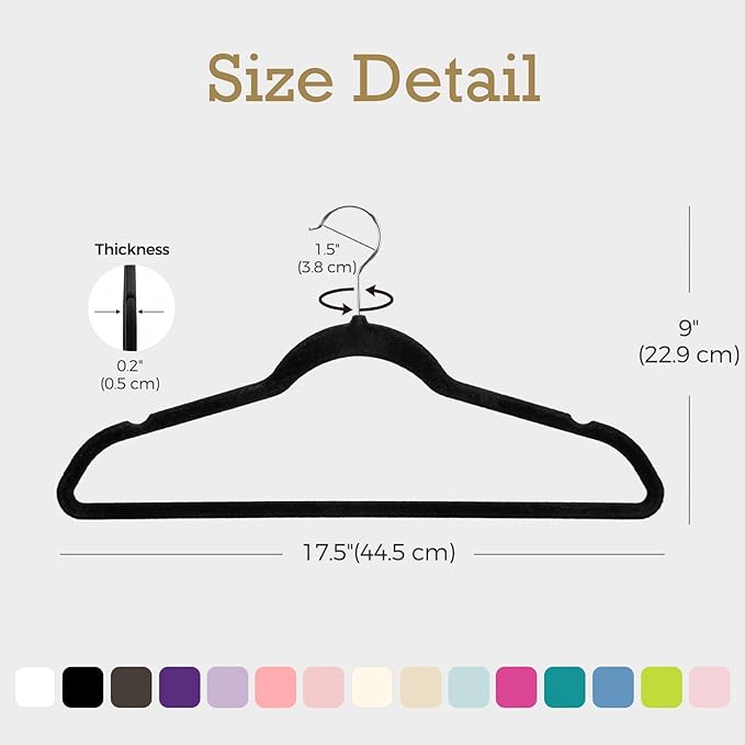 HOUSE DAY Black Velvet Hangers 40 Pack, Non Slip Clothes Felt Hanger Heavy Duty for Coat, Premium Slim Space Saving Suit Hangers for Closet Organizer, 360° Rotating Silver Hook