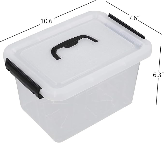 Gloreen 6 Packs 6 Quart Clear Lidded Storage Bins with Handle, Stackable Plastic Latching Storage Box Containers