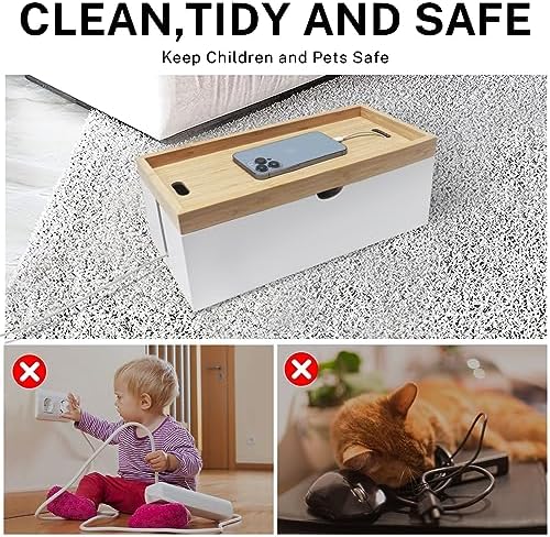 Bamboo Cable Management Box, Large Cord Organizer Box Cable Box to Hide Wires & Power Strips for Desktop Storage Cord Ho