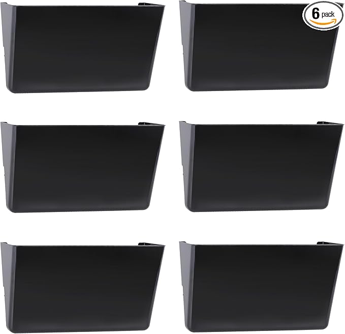 EASEPRES 6 Pack Black Plastic Single Pocket Hanging File Organizer, Wall Mount Paper Mails Magazines Holder, Mounted Folder Bins for Office School and Home, 12.99x4.13x7.48 inches