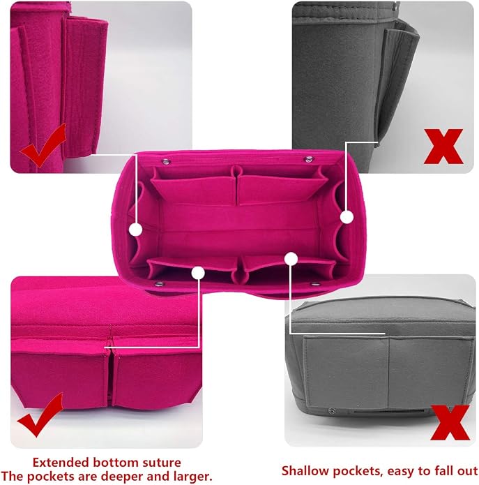 LEXSION Felt Purse Organizer Insert Multi Pocket Bag Organizer Shaper | zipper bag, tote shaper, multi pocket bag, handbag shaper, various sizes