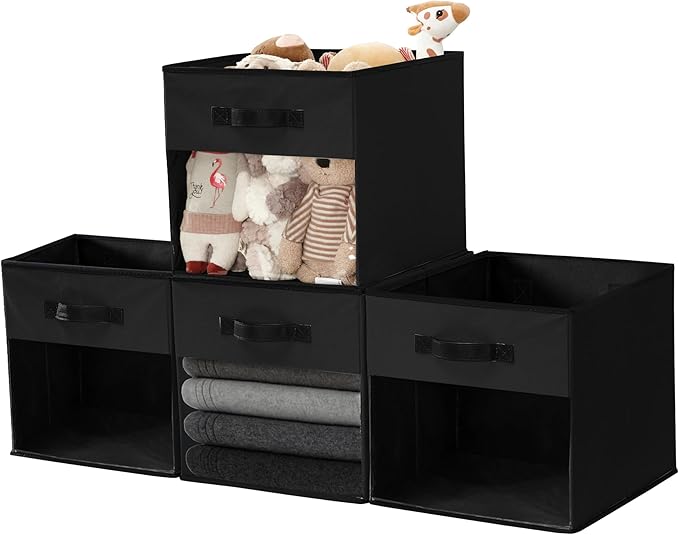 DECOMOMO Storage Bins, Cube Storage Bin with Window | 13x15x13", 6 Pack, Fabric Storage Cubes for Shelves (Black)