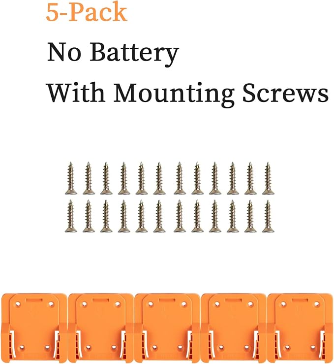 Battery Holder Compatible for Ridgid 18V Battery, Wall Mount Battery Storage Organizer for Workshop, Garage, Work Van, Under Shelf, Tool Box-5 Pack