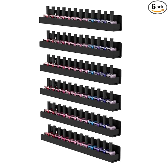 FEMELI Nail Polish Wall Rack: 6 Shelves 15 Inch Acrylic Nail Polish Holder Organizer for 66-90 Bottles, Multi-Purpose Acrylic Floating Shelves (15 Inch, Black)