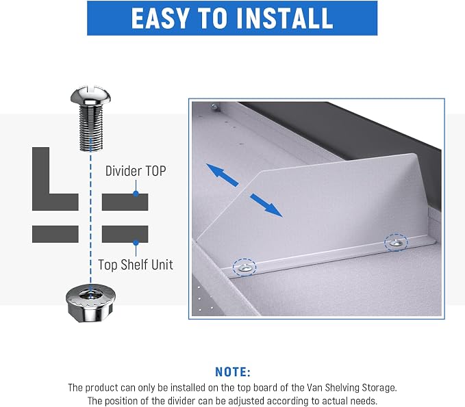 AA Products P-SH-Divider-16Top 4.3" Heightened Version Shelf Divider Shelf Accessories Designed for top Boards of 16" Depth Van Shelving Storage, Set of 3 - Grey