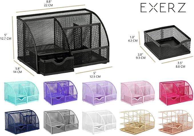 Exerz Desk Organizer Light Pink Office Desk Accessories Supplies Office Storage Desktop Pencil Pen Holder with Drawer Home Workspace