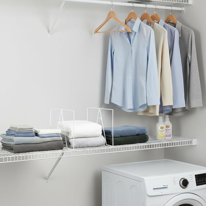 Wire Shelf Dividers - White Closet Organization & Storage Organizer - No Tool Shelf Divider for Wire Shelves - Metal Shelf Accessories – for 16“ Deep Wire Shelves – Tall 12” Height – 8 Pack