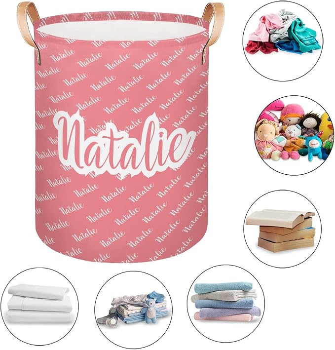 Personalized Laundry Basket, Custom Gift Laundry Hamper, Collapsible Nursery Waterproof Laundry Baskets, Dirty Clothes Toy Hamper with Handles Name Light Red