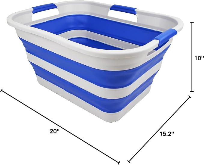 SAMMART 30L(8 gallon) Collapsible Plastic Laundry Basket - Foldable Pop Up Storage Container/Organizer - Space Saving Hamper/Basket - Water Capacity 24L(6.3 gallon) (1, Grey/Purplish Blue)