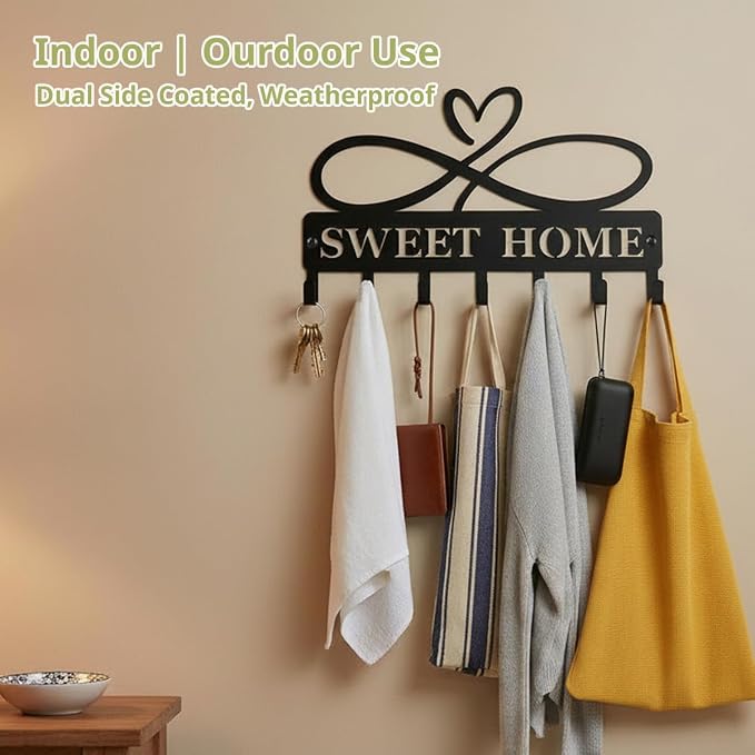 Key Holder Wall Mount, 12 Inch Key Holder Hook for Wall, Metal Key Rack for Housewarming Gift, Black