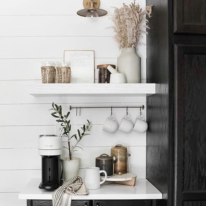 QEEIG Floating Shelves for Wall Bathroom Shelf Bedroom Kitchen Living Room Farmhouse Small Book Shelf 16 inch Set of 4, White (015-W4)