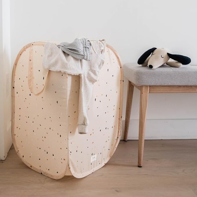 3 Sprouts Pop Up Hamper - Collapsible Laundry Basket, Popup & Foldable Design - Durable Waterproof Fabric for Dirty Clothes, Toys & Towels - Ideal for Dorm, Bedroom & Baby Nursery, Terrazzo Beige