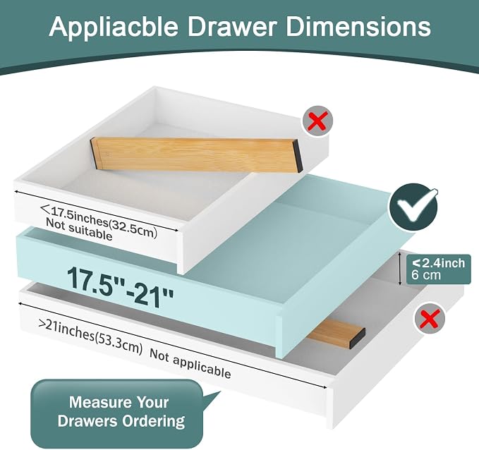 Lzerking Kitchen Drawer Dividers 4 Pack, Adjustable Bamboo Drawer Organizer, 17-22" Expandable Utensil Organizer for Kitchen, Dresser, Closet, Bedroom, Bathroom