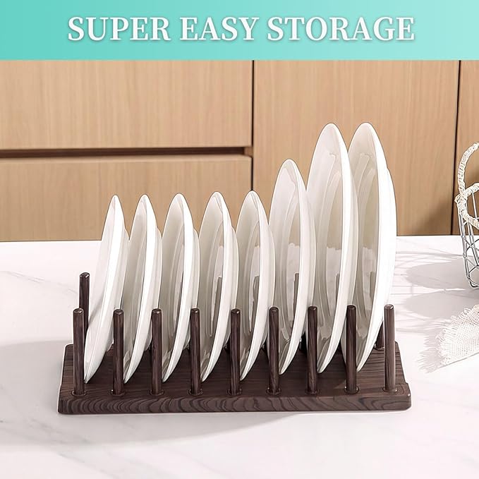 Berglander Dish Rack 14", Adjustable Vertical Plate & Lid Organizer for Kitchen Cabinet or Countertop, Drying Stand for Dishes, Cutting Boards, Pot Lids, Food Container Lids, Cups, Bakeware & Books