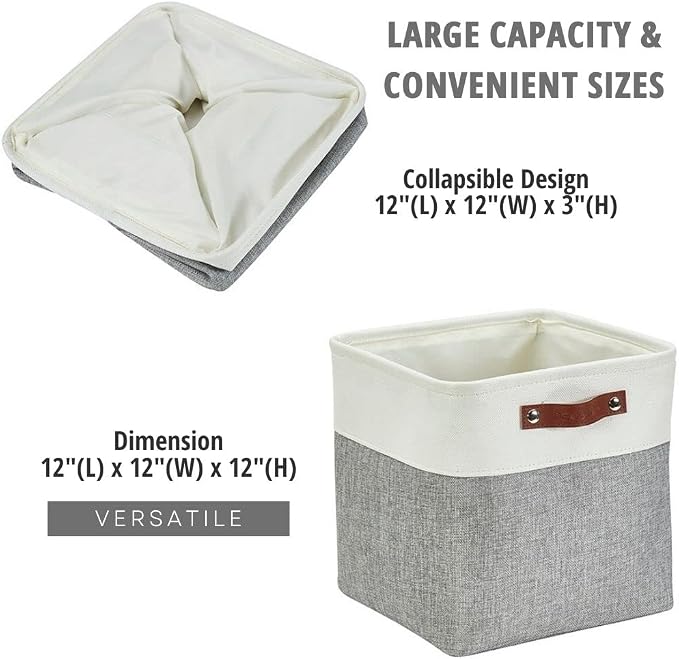 DECOMOMO Cube Storage Bin 12x12, Fabric Storage Bins, Kallax Storage Cubes (Grey & White, 4 Pack)