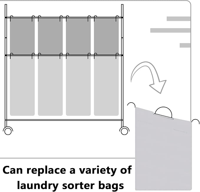 Windyun 3 Pcs Hypotenuse Laundry Sorter Replacement Bags Hamper Cart Removable Replacement Bags Laundry Storage Organizer Bag Hamper Liner, No Hooks 14.76 x 8.66 x 23.23/19.29 Inch(Gray)