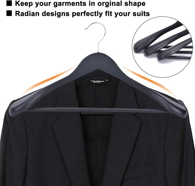 JS Hanger Wooden Suit Hangers, 6 Pack Extra-Wide Shoulder Wood Coat Hangers with Non Slip Pant Bar, Extra Smooth and Splinter Free Black Finish