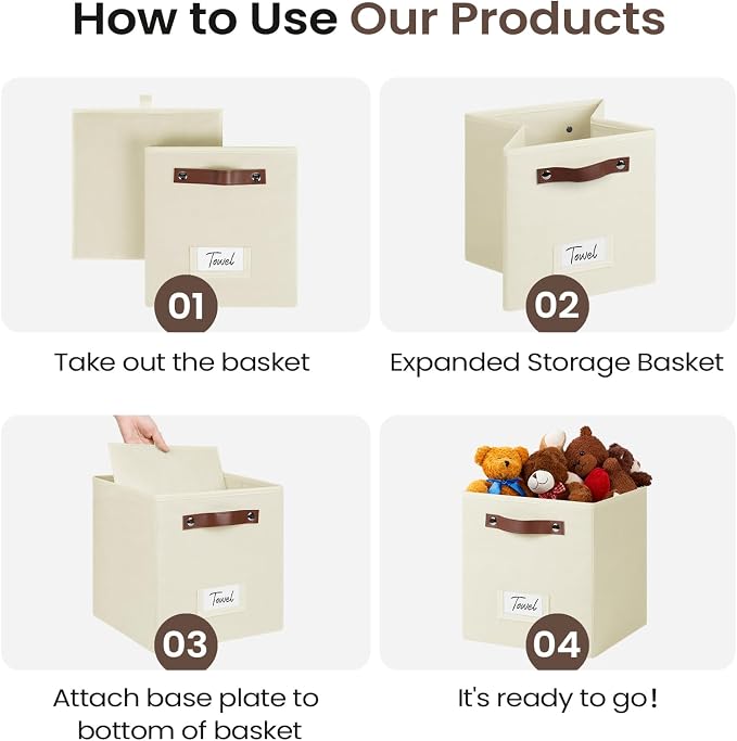 FinishingBo 6-Pack Storage Cubes with Handles & Label Holders Basket, Closet Cube Home Organizer Bins(Beige, 10.5*10.5*11 inch)