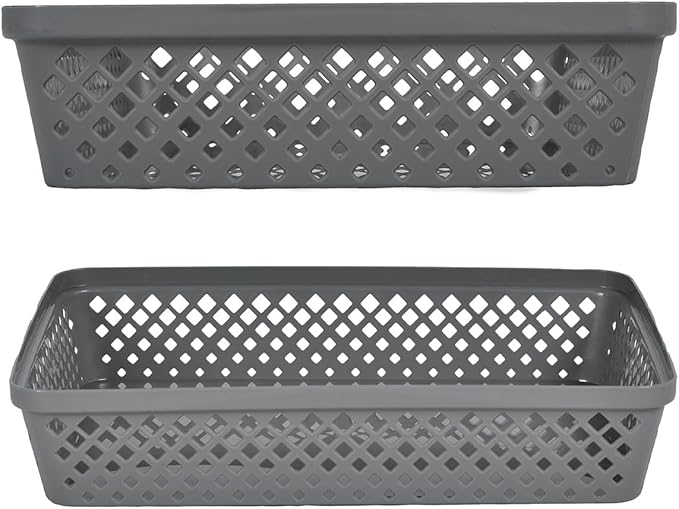Glad Plastic Storage Basket Set - Multipurpose Drawer Trays, Kitchen Pantry Containers, and Bathroom Bins - Large Organizers, Grey, 3 Count (Pack of 4)