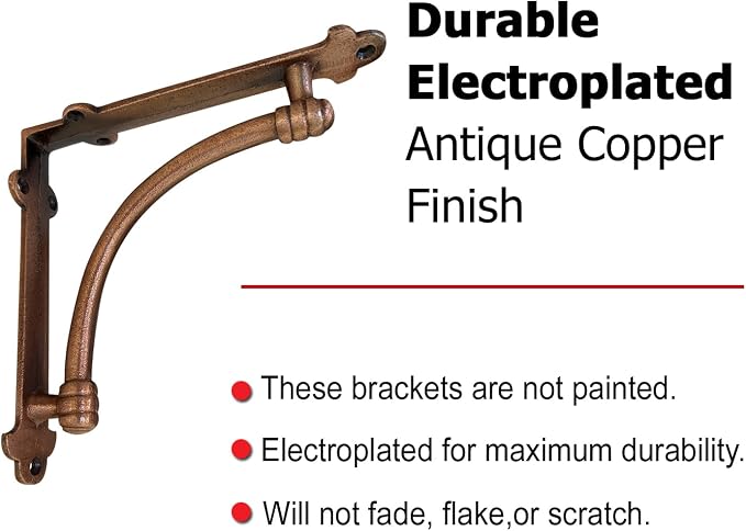 NACH Decorative Shelf Brackets, 2 Pack of 7.25 x 1.6 x 7.25 inch Copper Cast Iron Shelf Brackets - Decorative Brackets for Mounting - Industrial Style Brackets