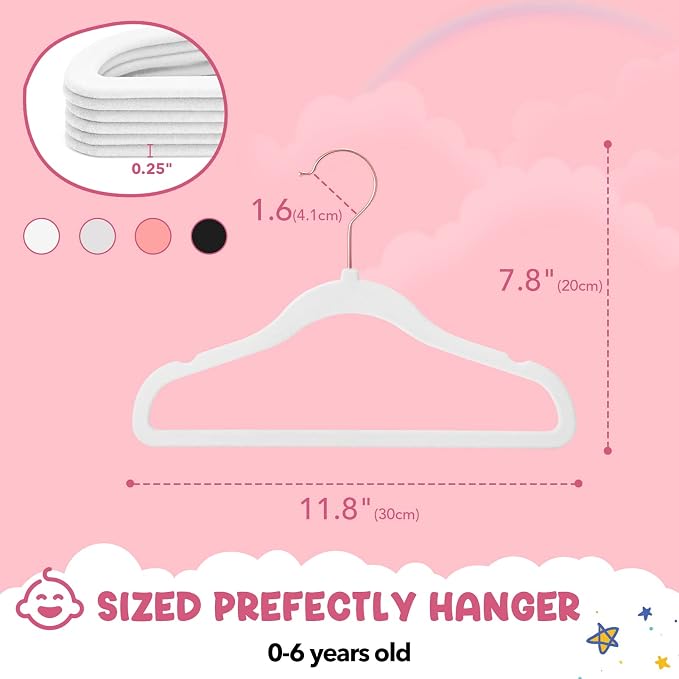 HOUSE DAY Velvet Baby Hangers for Closet, Kids Hangers Velvet 60 Pack, Non Slip Toddler Hanger 11.8 Inch, Durable Childrens Hanger for Newborn Baby Clothes- White