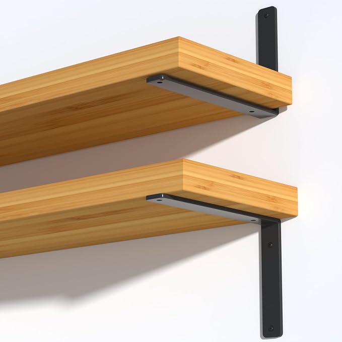 8 Pack - L 9" x H 6" x W1.5, 5mm Thick Black L Shelf Bracket, Iron Shelf Brackets, Metal Shelf Brackets, Floating Shelf, Shelf Supports with Screws