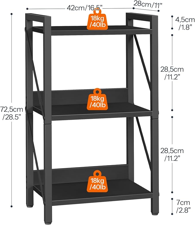 HOOBRO Bookshelf, 3-Tier Industrial Bookcase, Book Shelf Storage Organizer, Small Bookshelf with Metal Frame for Living Room, Bedroom, Home Office, Kitchen, Black BB71SJ01