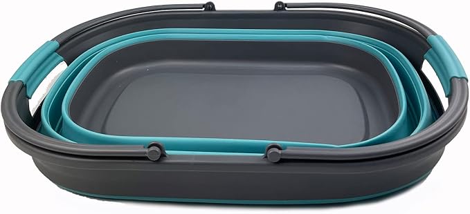 SAMMART 38L (10 Gallons) Collapsible Plastic Laundry Basket - Foldable Storage Container/Organizer - Portable Washing Tub - Space Saving Laundry Hamper (Grey/Crystal Blue)