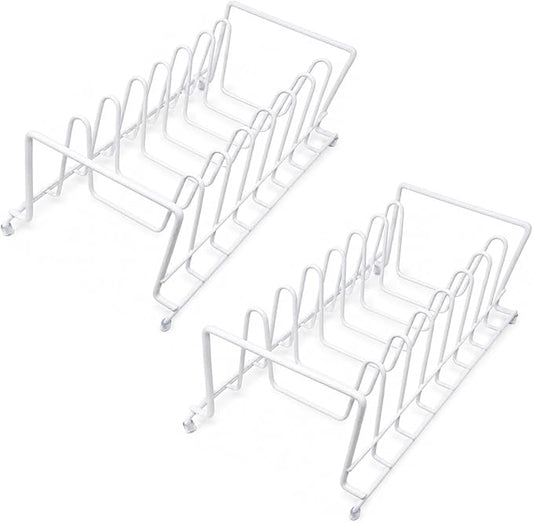 Huji Plates Holder Pots Pans Lid Organizer Rack for Cabinet, Pantry or Kitchen Counter (TWO, WHITE)