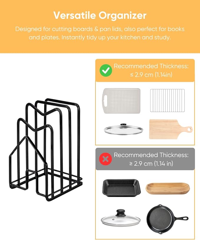LINFIDITE Cutting Board Holder Chopping Boards Organizer Holder Kitchen Countertop Pot Pan Lids Rack Kitchenware Organizer Flat Steel 4.92 x 5.7 x 8.47 in. Black