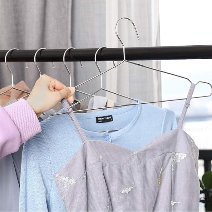 Hangers 20 Pack Coat Wire Hangers Heavy Duty Stainless Steel Clothes Hanger with Non Slip Grooves, 16.5 Inch Ultra Thin Metal Hangers Space Saving Clothing Hanger Silver