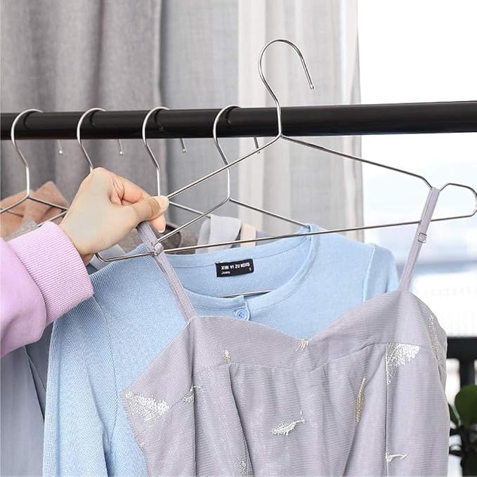 Hangers 100 Pack Clothes Hangers, Non Slip Coat Hanger Clothing Hanger Heavy Duty Metal Wire Hanger, Space Saving Ultra Thin Stainless Steel Skirt Suit Pants Hangars 16.5 Inch