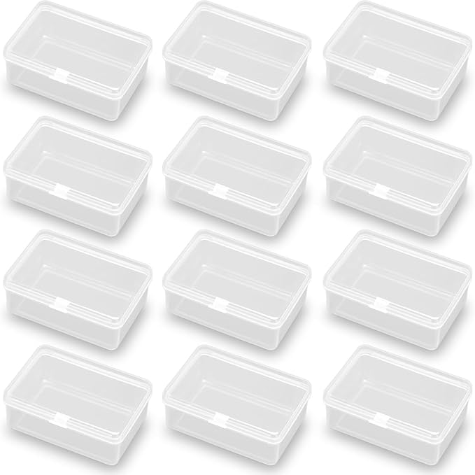 12 Pcs Rectangle Clear Craft Supply Case (2.99 x 2.05 x1.18 inch) - Clear Plastic Box Containers for Jewelry Findings and Art Supplies