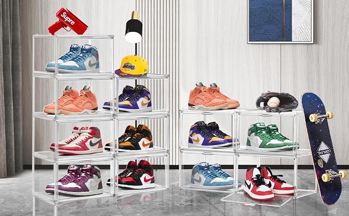 1 Pack Clear Shoe Organizer for Closet Shoes Storage Box for Sneakerheads Plastic Stackable Sneaker Display Case Storage Bins with Lids,Size 14