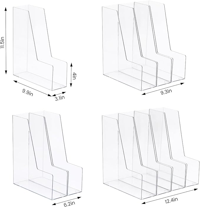 CiWiVOKi Vertical File Holder, Clear PET Desk Organizer and Storage Bins Holding for Magazines, Binders, Notebooks, Envelopes, Multi-purpose Plastic Document Organizer for Home Office, 4 pack