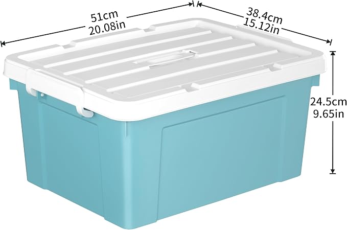 Cetomo Lidded Storage Bin with Handle, Tote Organizing Container with Durable Lid and Secure Latching Buckles, Stackable and Nestable, Plastic, 40 Quart-3 Pack, Blue