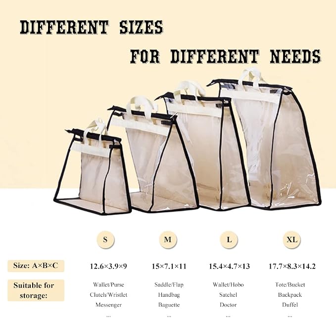 fazhongfa 2PCS Dust Bags for Handbags Clear Purse Storage Organizer Non-Woven Hanging Bag Closet with Zipper and Handle (Medium, Cream Color)